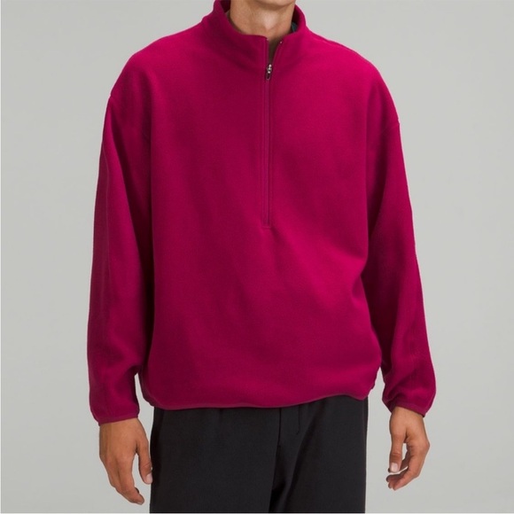 Lululemon Men's Red Oversized Quarter-Zip Fleece Sweater size large athletic - Picture 1 of 14